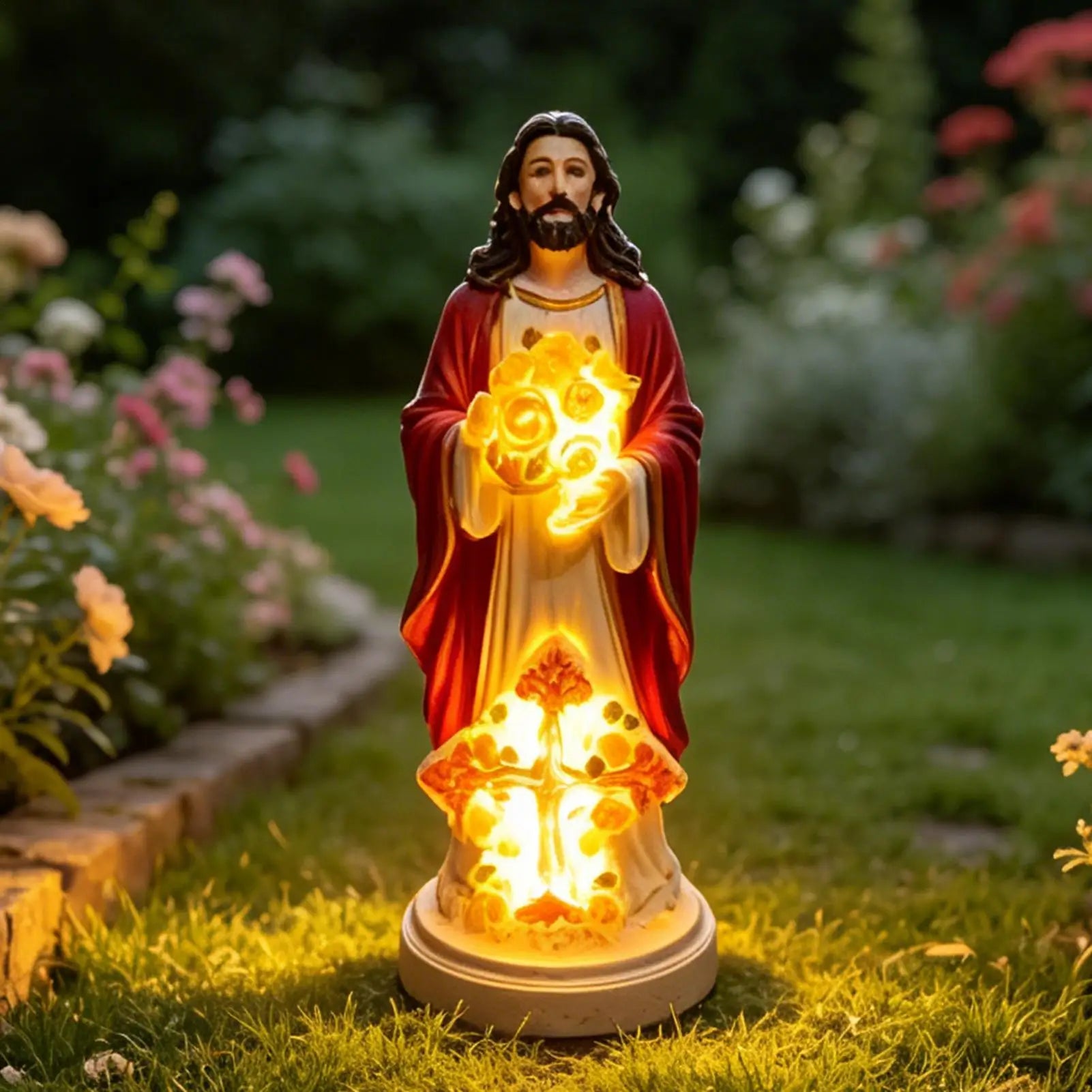 Religious Statues LED Lights Resin Outdoor Decor Lighted Jesus Statue Qme