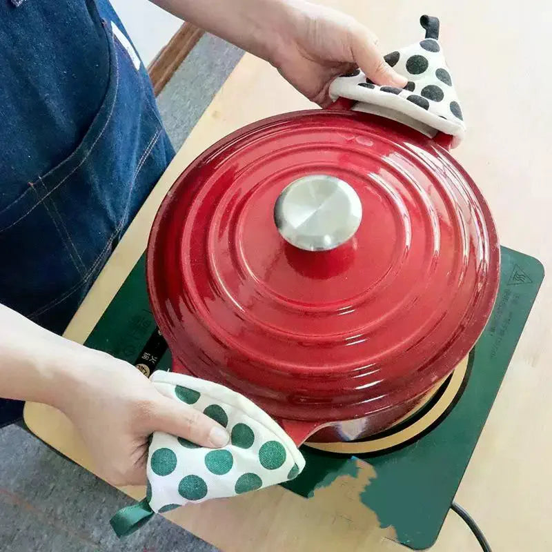 Cotton Linen Polka Dot Triangular Pot Handle Holders Heat Insulation Hanging Loop Perfect For Kitchen Cooking Baking Qme