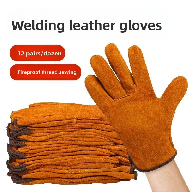 2 Pairs Genuine Cowhide Welding Gloves Heat Resistant Protective Work Gloves for Electric Arc TIG MIG Welding Qme