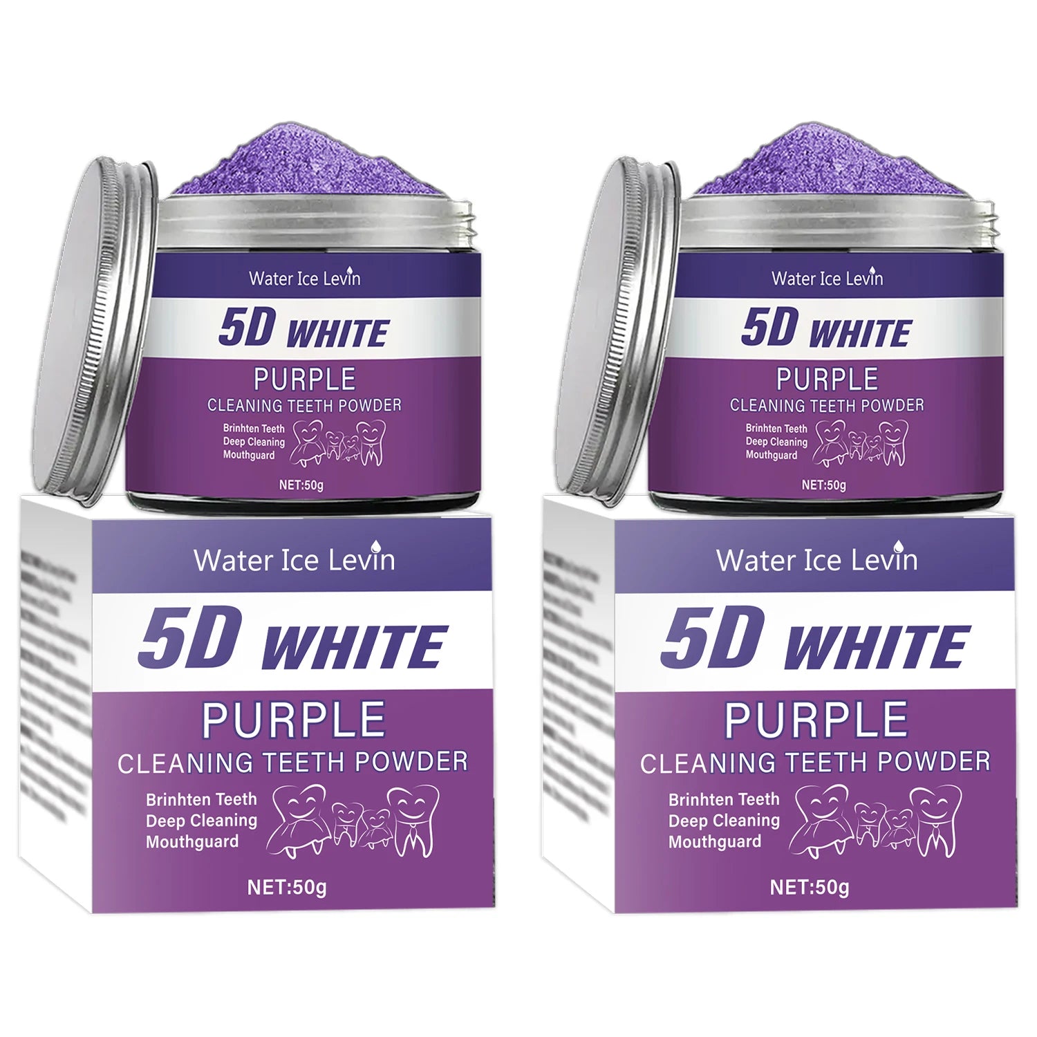 Purple Teeth Whitening Powder, 50g - Deep Cleaning and Teeth Cleaning Powder, Fresh Breath Toothpaste, Natural Pearl Essence Qme 2Pcs