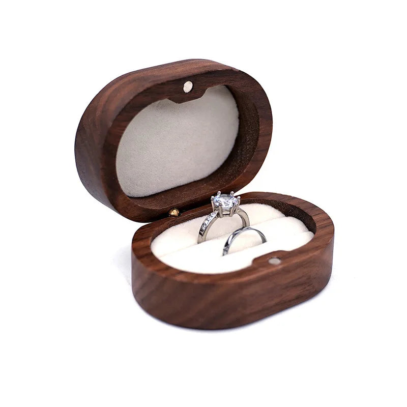 Hot Sale Solid Wood Jewelry Organizer (Black Walnut) - Jewelry Display for Earrings Couples Rings Jewelry Case Valentine Gift Qme Oval White Double
