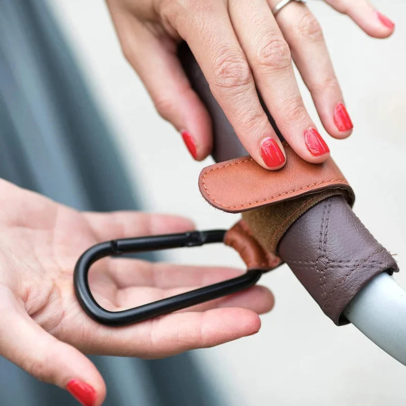 2Pcs Leather Cart Hooks Baby Stroller Hook PU Adjustable Pram Hook Organizer Diaper Bag Hanger Children Travel Accessories Qme