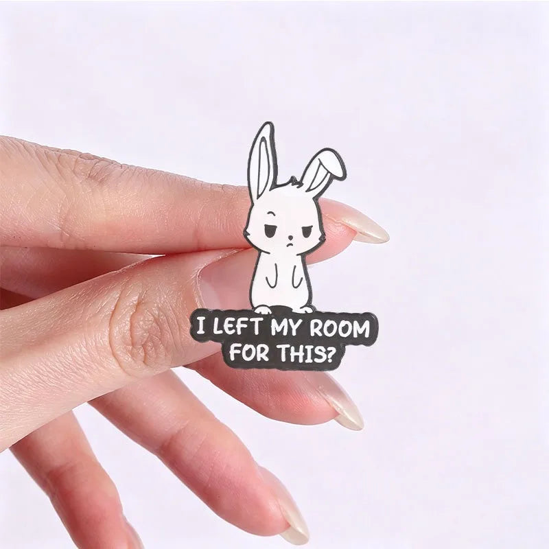 Cute Cartoon Rabbit Metal Enamel Pins Angel Halo Shadow Bunny & Slogan Text Brooches Backpack Hat Decor Gift For Teen Girls Qme