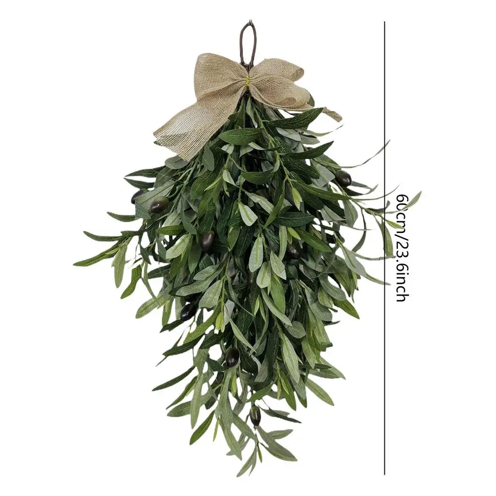 Artificial plantDecoration Holiday Artificial Olive Dangling Ornament With Bow Window Wall Decoration Holiday Garland Decoration Qme Green