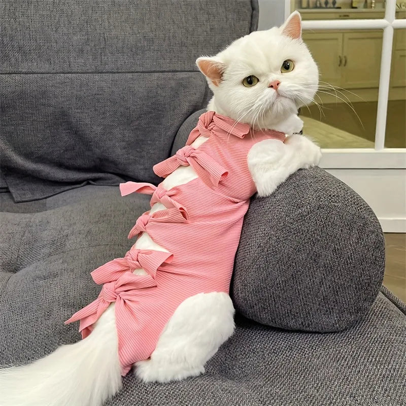 Cat Spay Wrap, Post-Surgery Licking Prevention, Suitable for Abdominal Wounds or Skin Condition Recovery Kits Qme Pink S