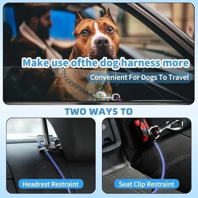 1 piece of dog car wire rope safety belt, metal non chew rope vehicle dog accessory, double clip and buckle lock Qme