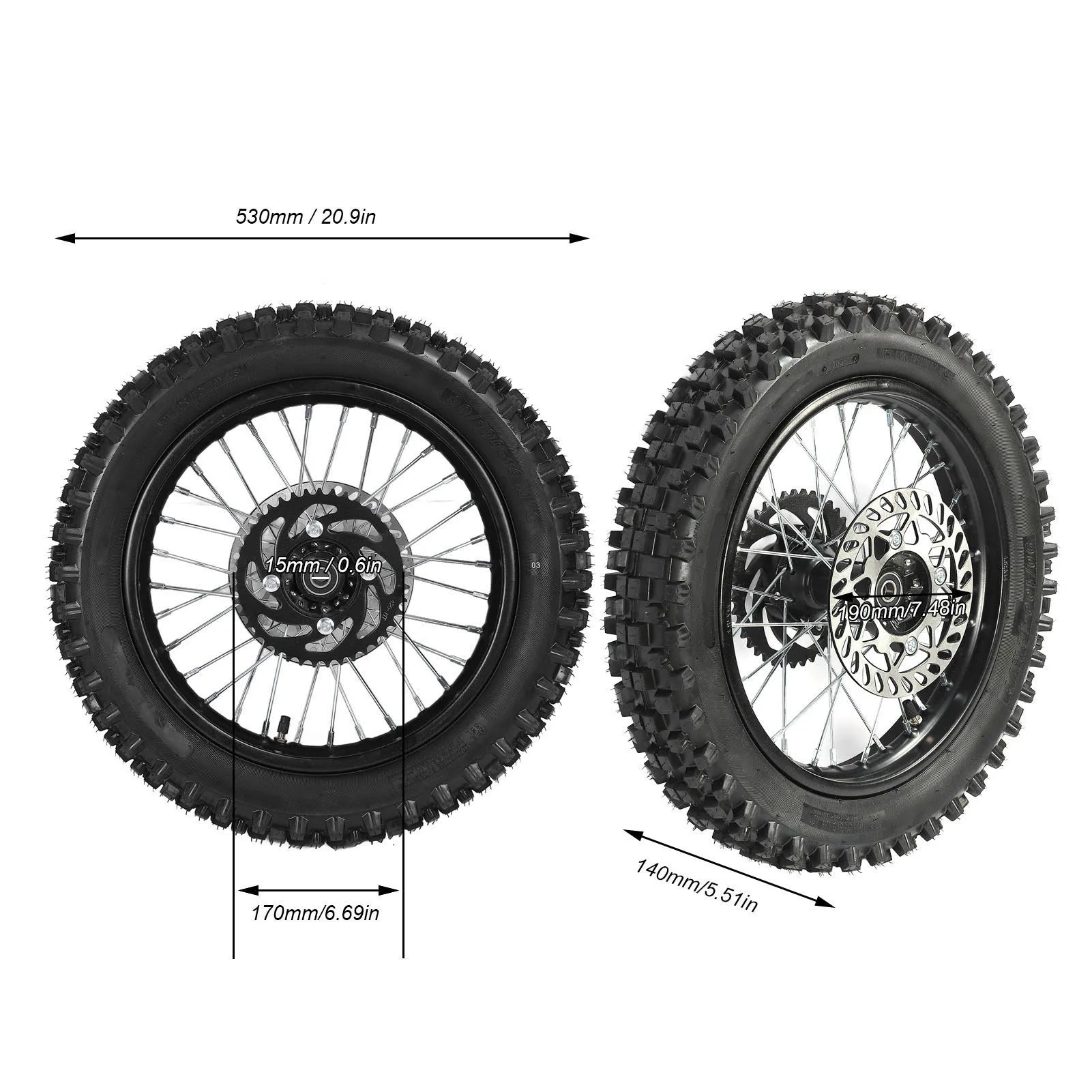 14inch Dirt Bike Rear Wheel Rim Tire Assembly 90/100-14 15mm Shaft for Apollo 125CC SSR 150 cc Tao Kayo TSD 110 TD 125 Qme