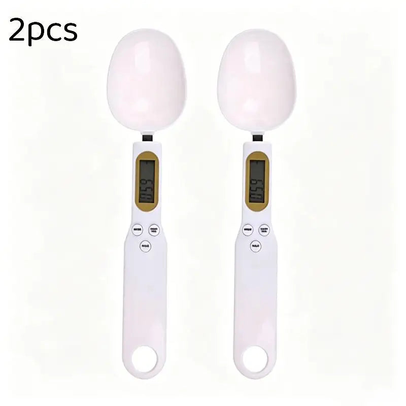 1 0 1- LCD Digital Food Scale Measuring Spoon Coffee Powder Milk Qme White 2pcs