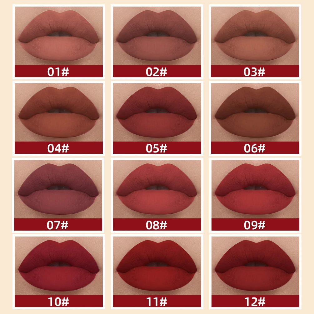 Nude Matte Lip Gloss 24 Colors Long-lasting Velvet Lipstick Waterproof Non-stick Cup Sexy Red Dark Lip Tint Makeup Cosmetic Qme