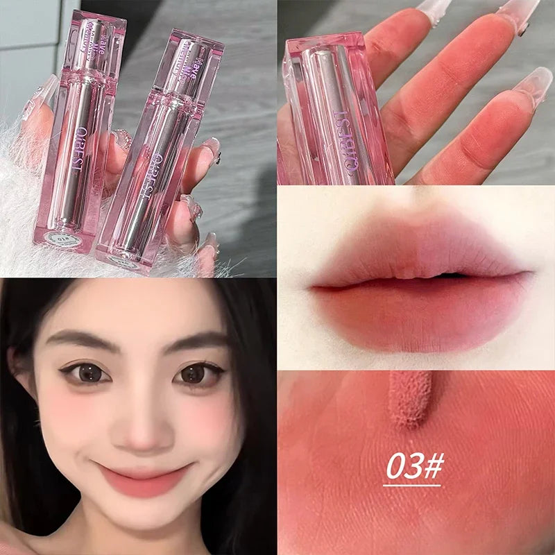 QIBEST Velvet Matte Lip Mud Waterproof Lasting Lipgloss Non-Stick Cup Lipstick Makeup Brown Red Lip Tint Stain Beauty Makeup Qme 03