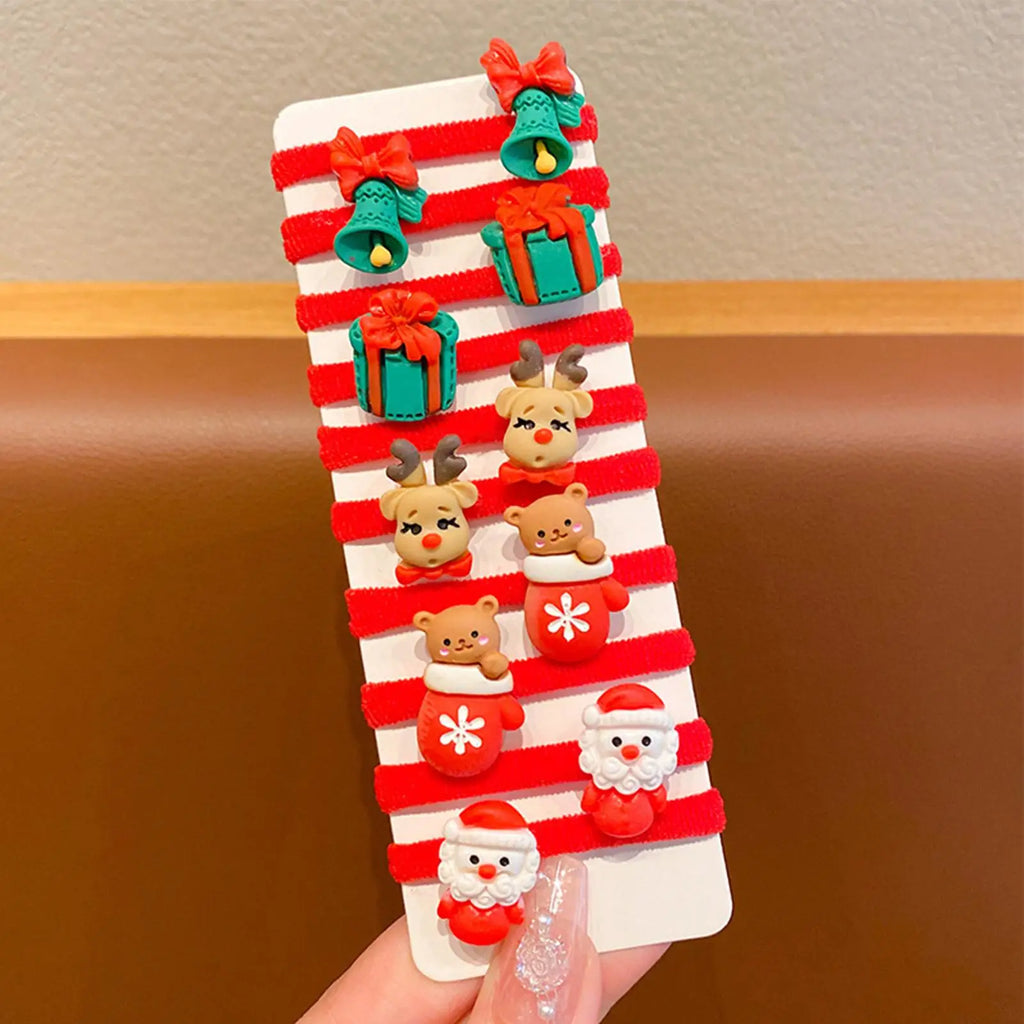 10PCS Christmas Hair Ties Cute Santa Elastic Bands Soft No Damage Ponytail Holders Santa Snowman Christmas Elastic Hair Bands Qme