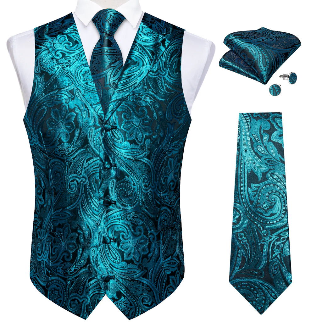 Men's Paisley Suit Vest & Tie Set – Formal Waistcoat with Necktie Pocket Square, Perfect for Weddings and Business Events Qme