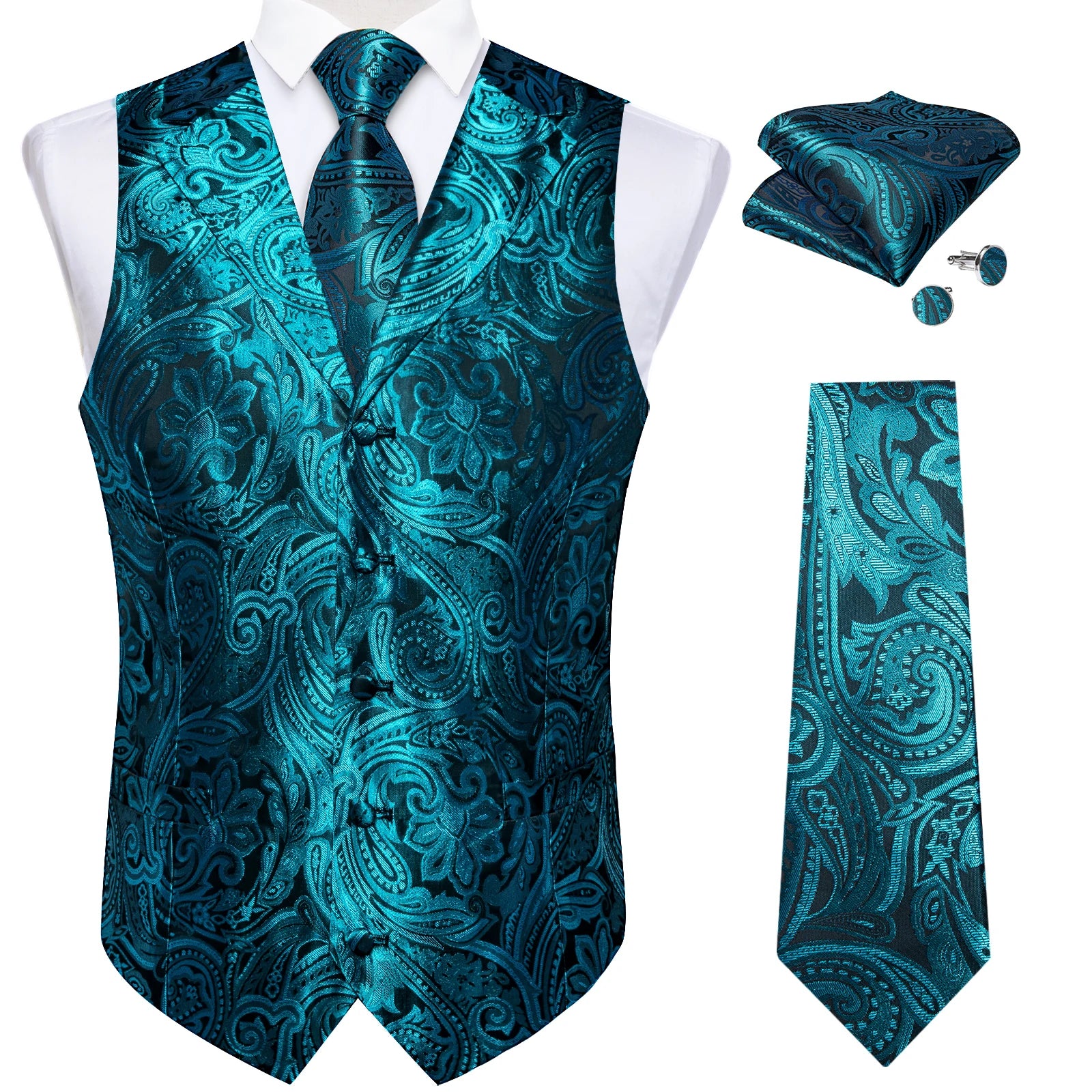 Men's Paisley Suit Vest & Tie Set – Formal Waistcoat with Necktie Pocket Square, Perfect for Weddings and Business Events Qme