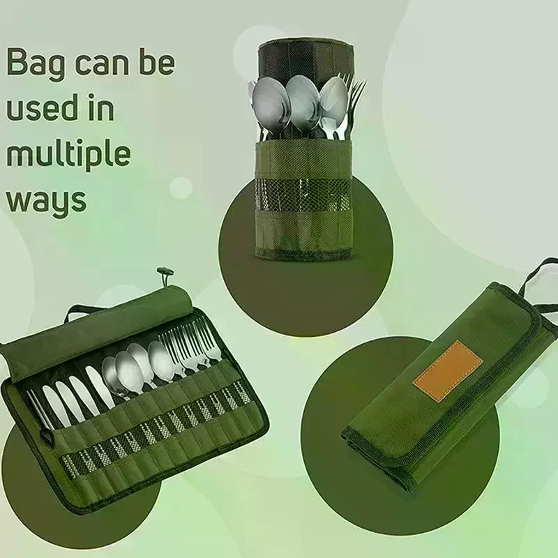 1Pcs Travel Cutlery Bag Cuisine Storage Bag Portable Tableware Storage Cooking Utensil Organizer Multifunction Pouch For Camping Qme