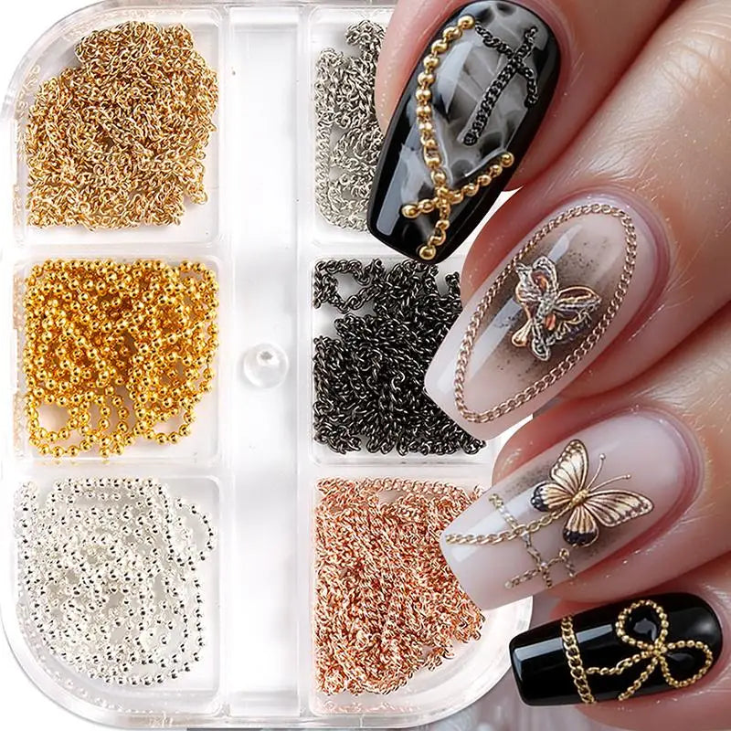 1 Box Metal Chain Nail Art Charms Multi-shape Golden Silvery Rose Qme