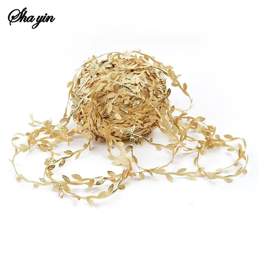 5/20M Gold Leaves Vine Artificial Silk Leaf Wreath Home Handmade Scrapbooking Craft Wedding Decor Fake Flower Rattan Garland Qme B 20M