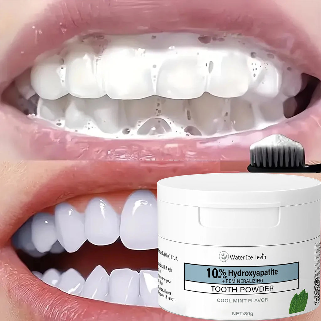 Tooth Powder with Cool Mint Flavor - Multi-functional Teeth Cleaning & Fresh Breath Formula with Charcoal & Hyaluronic Acid Qme