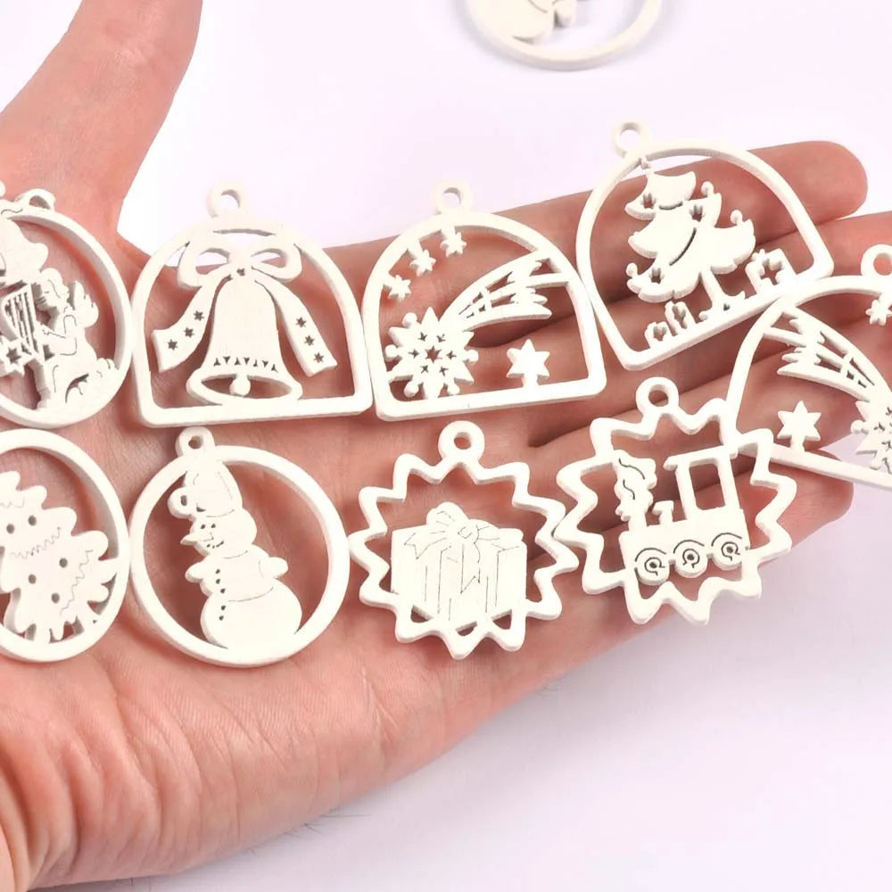 30Pcs Christmas Tree Bell White Wooden Pendant Hanging Oranment DIY Scrapbooking Xmas Party Home Decorations Wood Crafts c3520 Qme Default Title