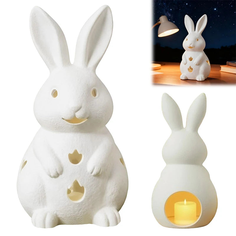 Easter Hollowed Out Rabbit Resin Candlestick, White Bunny Candle Holder, Home Decoration With Tea Light Opening Qme