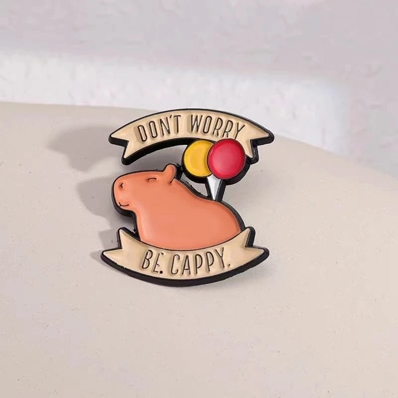 Don't Worry Be Cappy Enamel Pins Badge Backpack Brooch Lovely Animals Cartoon Capybara Lapel Wholesale Accessories Kids Hat Gift Qme