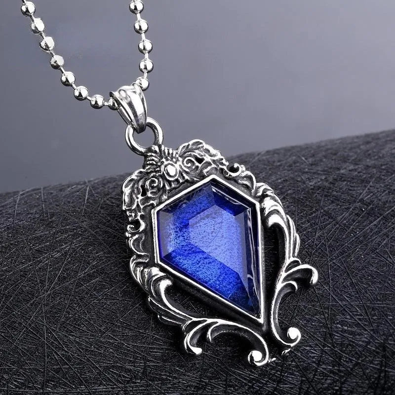 Sapphire Necklace Cosplay Princess Obsidian Simulation Pendant Women Fashion Popular Accessory Retro Gothic Jewelry Prop Gift Qme