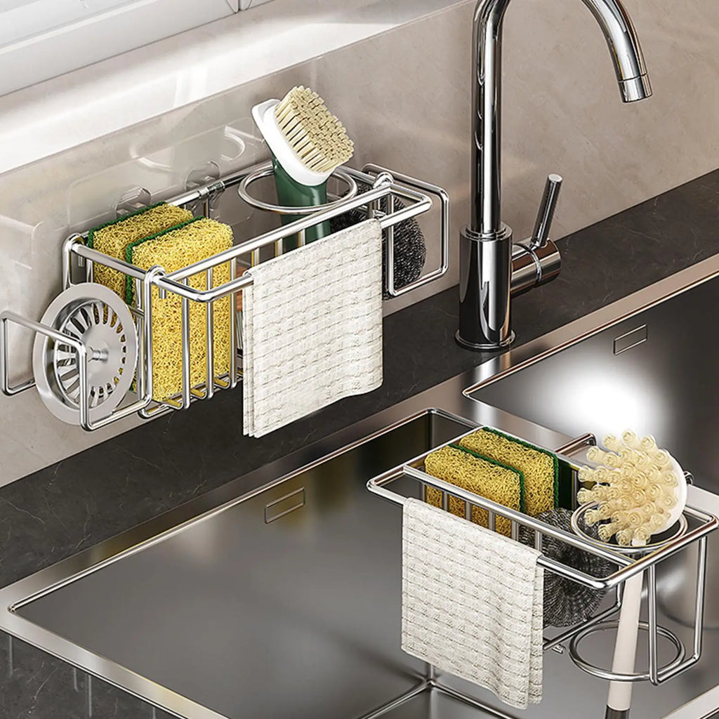 Sink Sponge Holder Wall Mounted Stainless Steel No-drill Rack Brush Qme
