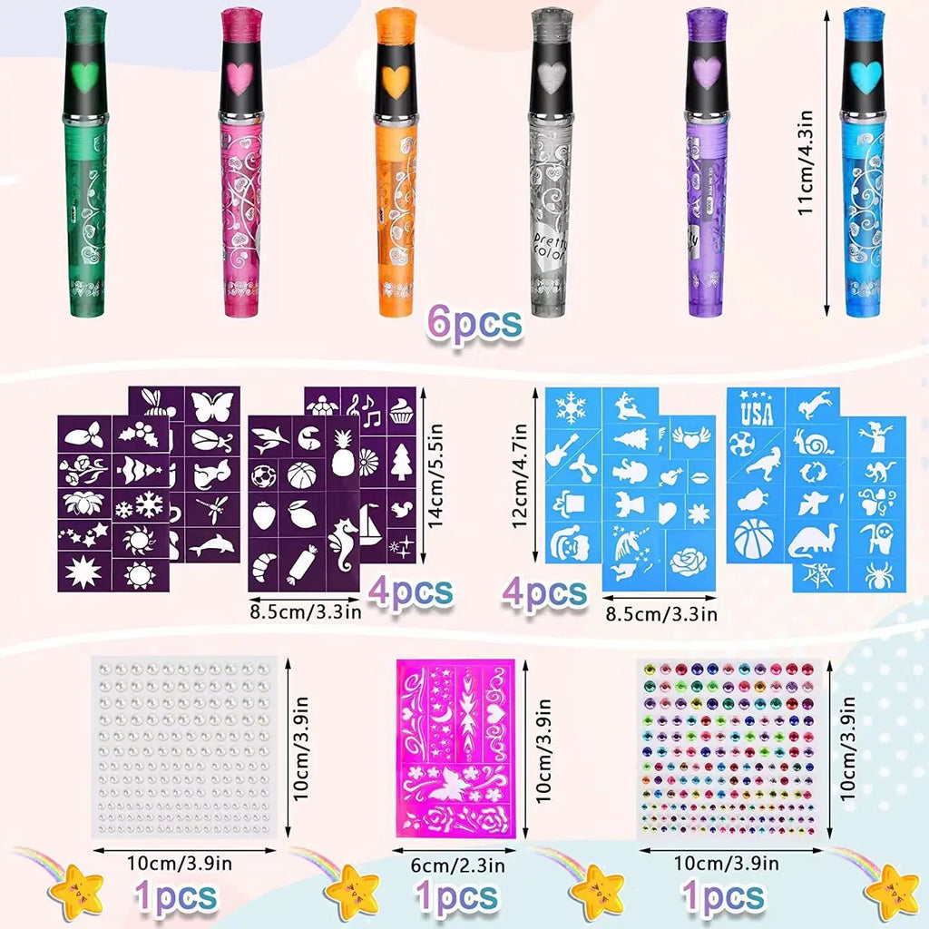 Mixed Temporary Tattoo Markers Washable Body Art Pens Rhinestone Qme
