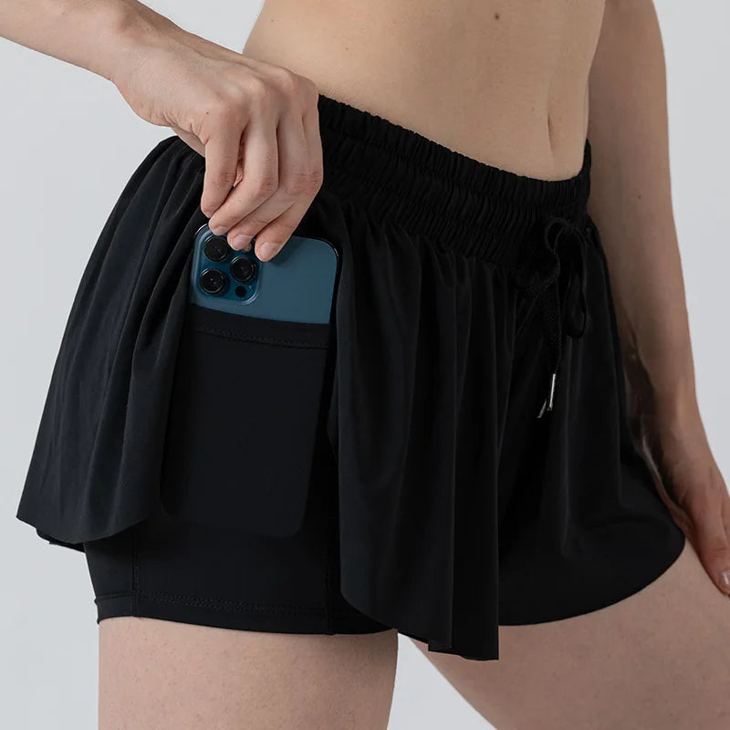 2 in 1 Jogger Flowy Athletic Shorts for Women Gym Yoga Workout Running Tennis Skirt Spandex Butterfly Cute Clothes Qme BK L