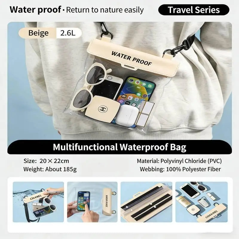 Universal Waterproof Phone Pouch Transparent Window Full Touch Qme Beige