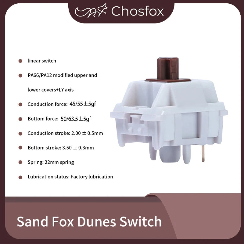 Chosfox&HMX Dune Fox Switch Linear Gaming Mechanical Keyboard Switch 45g/55g HIFI 5 Pin Hot Swap Custom Pre Lubed Trigger Switch Qme