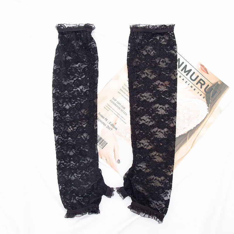 Long Lace Gloves Gothic Lolita Anime Solid Thin JK Girls Mittens Qme