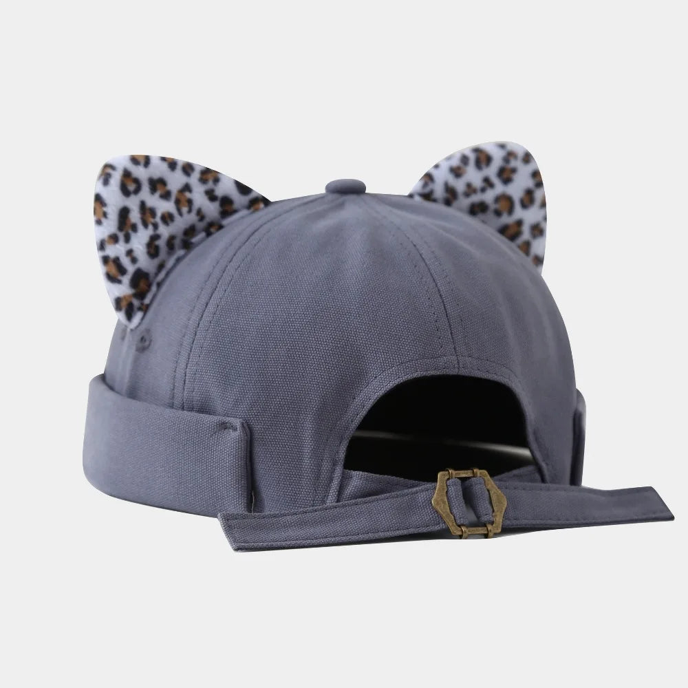 Simple Cute Cat Ears Brimless Hat Sweet Breathable Dome Melon Cap Qme Style 5