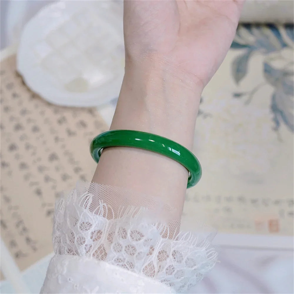 Beautiful Girl Green White Bracelet Elegant Gift Chinese Style Popular Retro Ink Round Bracelet Simple Temperament Bracelet Qme 3