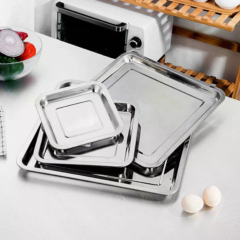 Stainless Steel Barbecue Tea Storage Serving Trays Rectangle Steamed Rice Sausage Plate Grill Meat Restaurant Metal Utensils 1PC Qme
