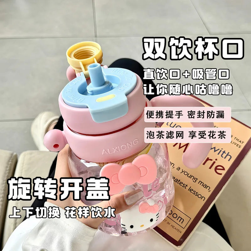 Hello Kitty Large-Capacity Plastic Water Cup Stylish Straw Cup for Girls Portable Summer Ice-Cooling Cup for Students Qme