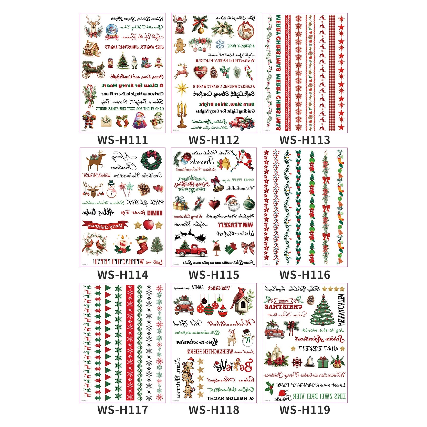 A Multi-purpose Xmas Tattoo Sticker Set Easy To Stick, Decorative Decals for Candle Window, Home Christmas Party Decorations Qme