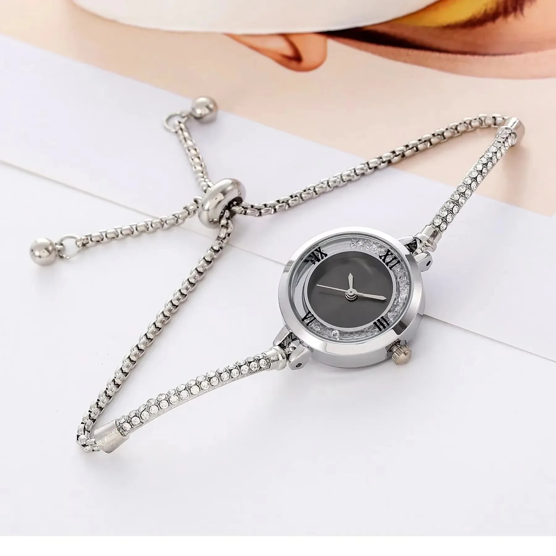 Moda feminina relógio pulseira fina feminino analógico relógios de quartzo relógio relojes Qme black