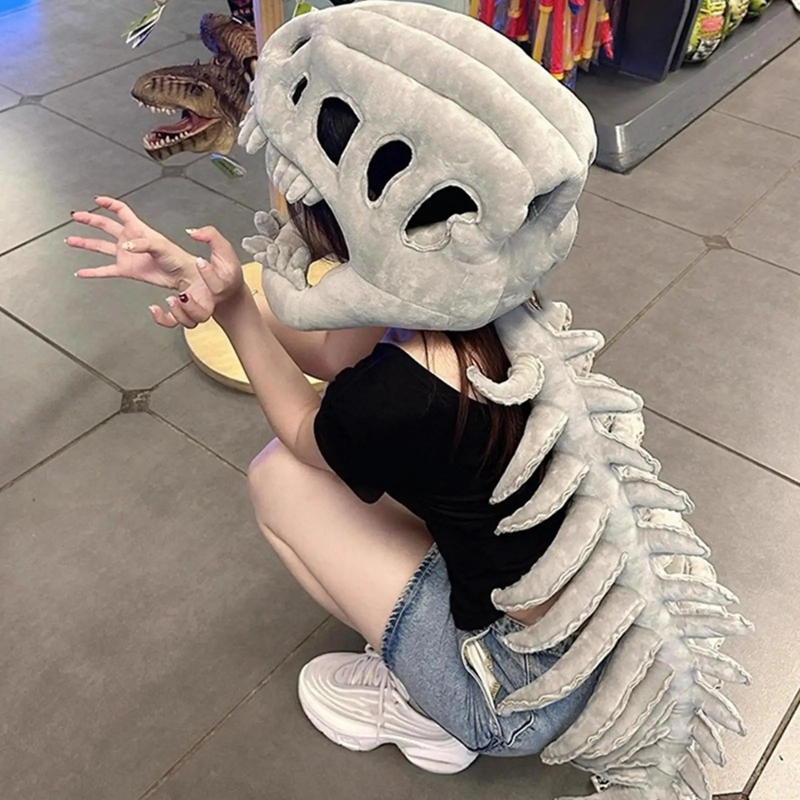 Dinosaur Skeleton Plush Costume Stuffed Toy Halloween Outfits Kids Qme