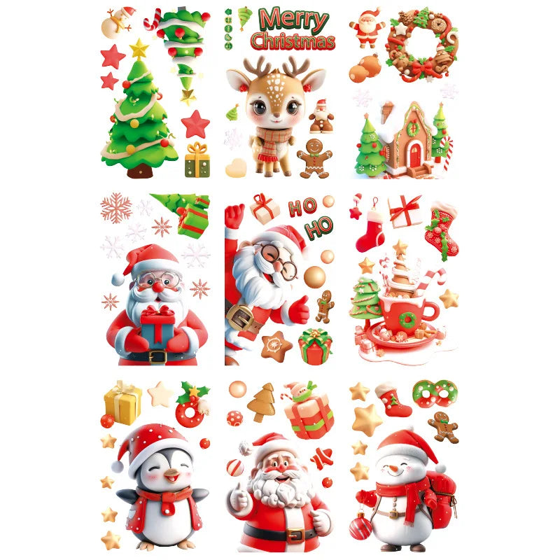 Christmas Window Electrostatic Stickers Snowflakes Reindeer Santa Claus Double Sided Printing Wall Christmas Sticker Decorations Qme