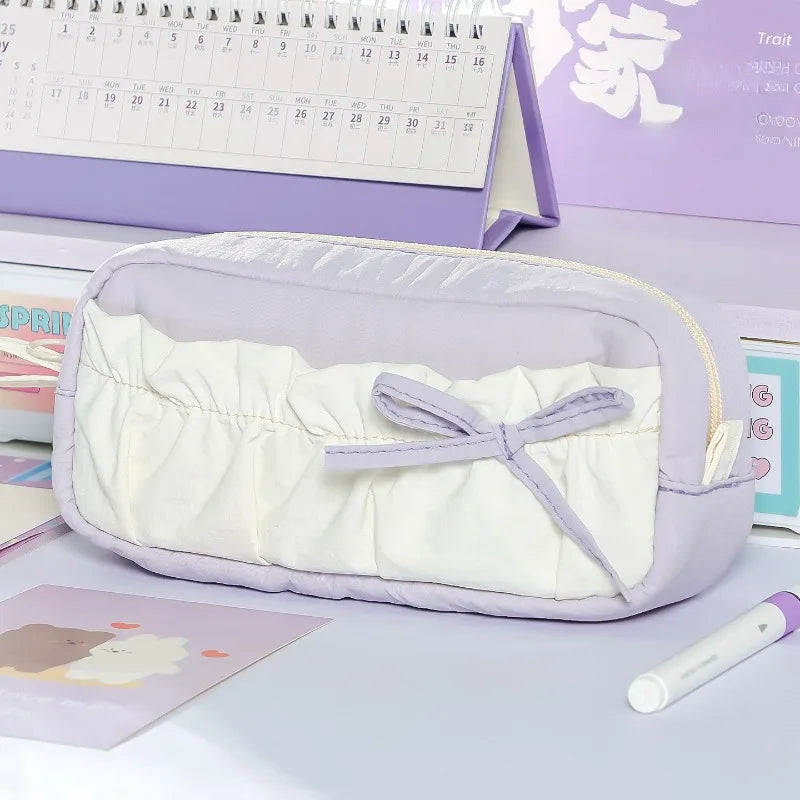Large Capacity Pencil Pouch Multi Compartment Pen Box Zipper Portable Qme Purple