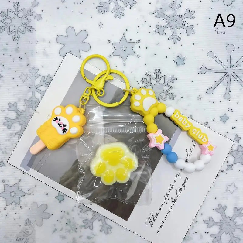 Cat Claw Stress Relief Squeeze Toy Ice Transparent Mini Keychain Cute Qme A9