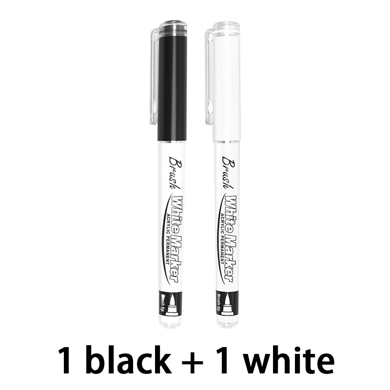 Large Capacity Permanent Black/White Acrylic Paint Pen for Art Supplies, Fabric Paint, Markers for DIY Art Qme 1 black 1 white