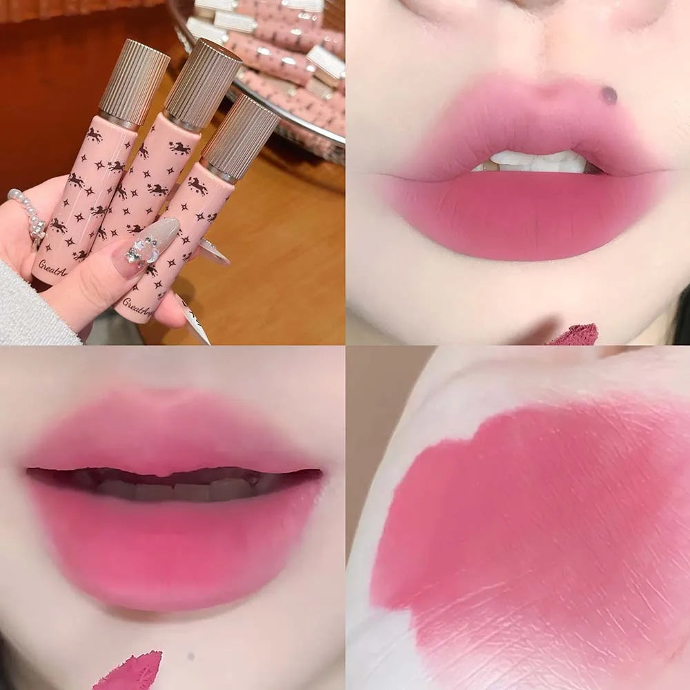 Shiny Matte Lipstick Moisturizing Lasting Pink Purple Sparkling Waterproof Nude Rose Lip Mud Glitter Makeup Cute Horse Pattern Qme 07