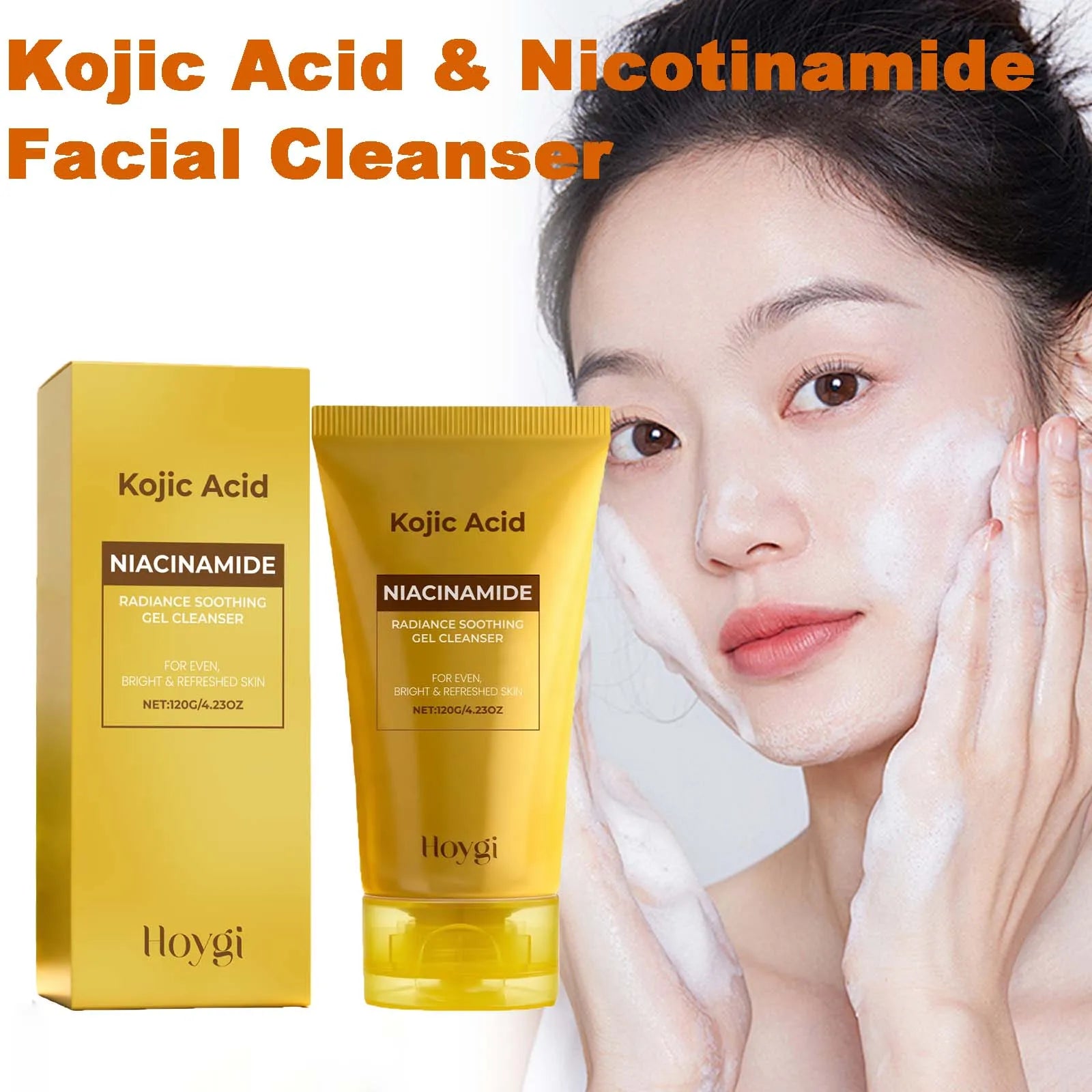 Kojic Acid & Niacinamide Face Wash Brightening Facial Cleanser for Dark Spots & Glowing Skin Evens Skin Tone Acne Scar Care Qme