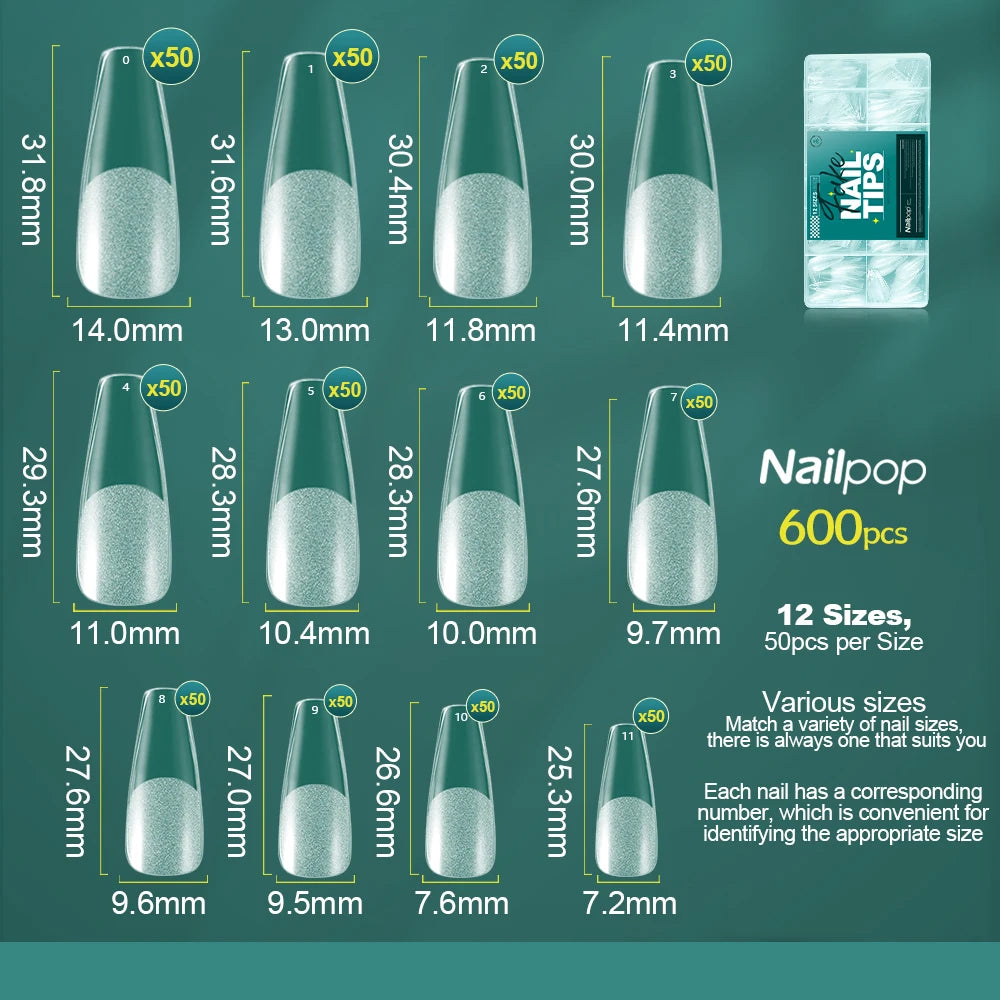 Nailpop False Nails 10 12 Sizes Full Cover Tips Clear Durable Qme