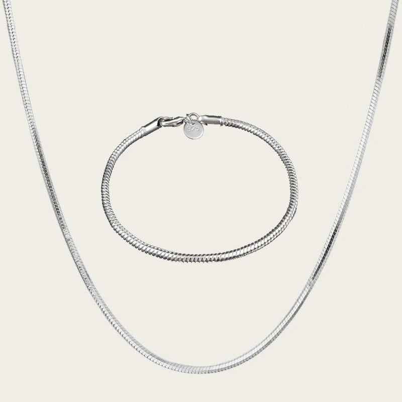Big Promotion Authentic 925 Sterling Silver Stamped Jewelry Set for Men Women Necklace Bracelet Snake Chain with Lobster Clasps Qme