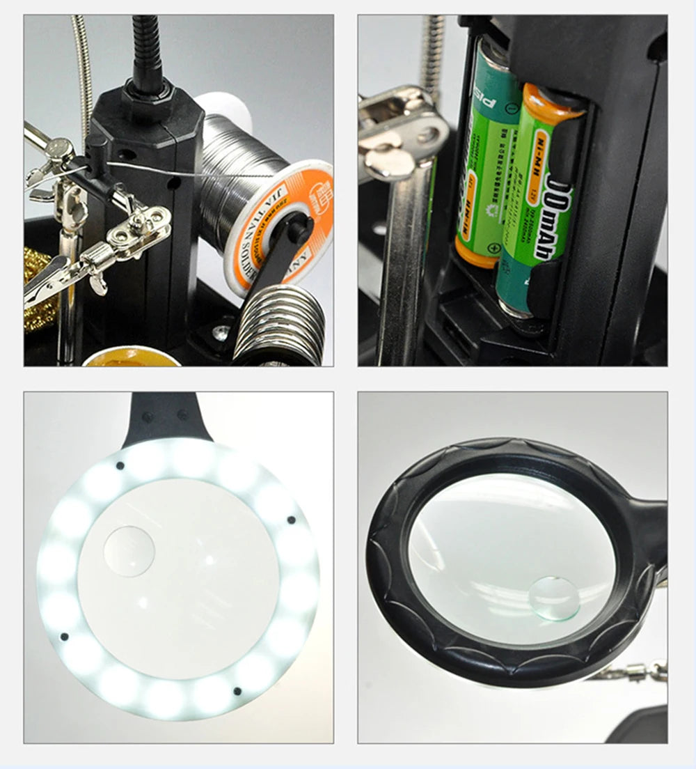 Soldering Magnifier PCB Holder Flexible Metal Arms Helping Hands Qme