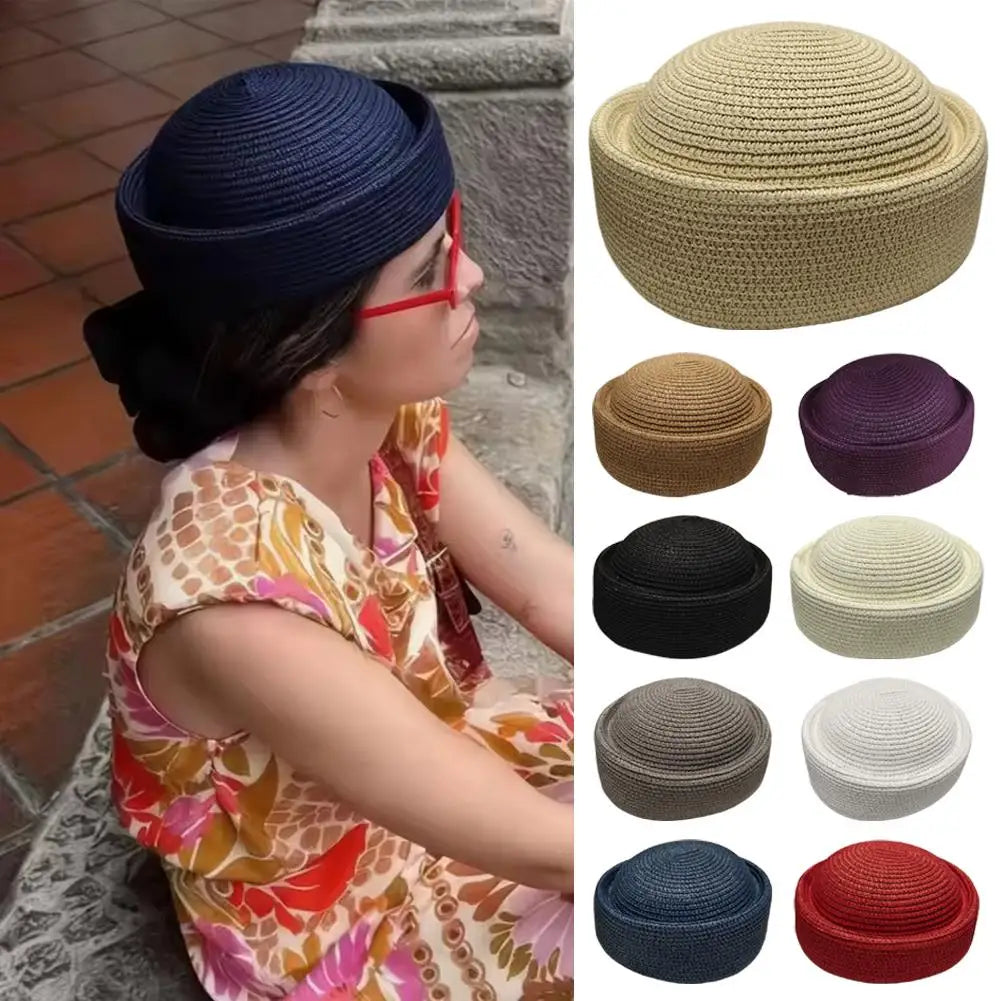 Round Raffia Straw Hats Women's Hat Summer Sunscreen Outdoor Qme