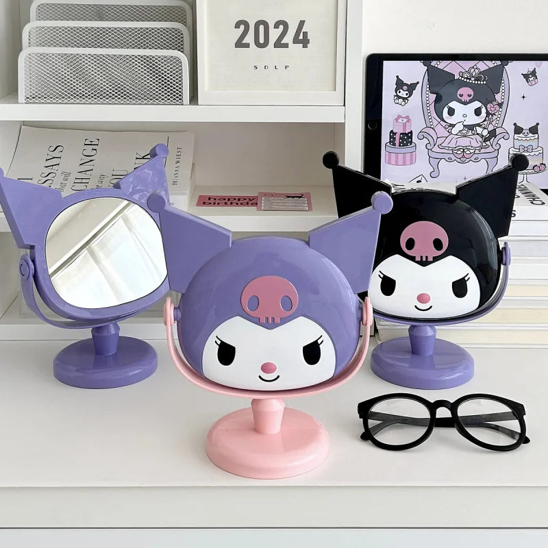Kuroomi-Style Desktop Makeup Mirror Creative and Cute Cartoon-Themed Rotating Touch-Up Mirror Qme