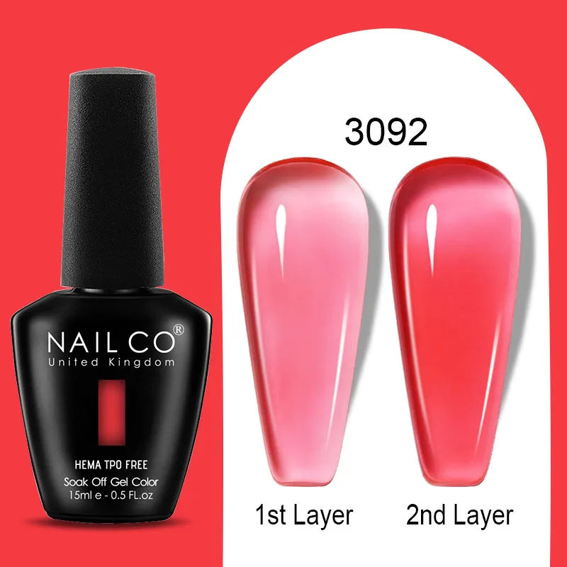 Nailco Jelly Gel Nail Polish Transparent Varnishes 44 Colors Red Pink